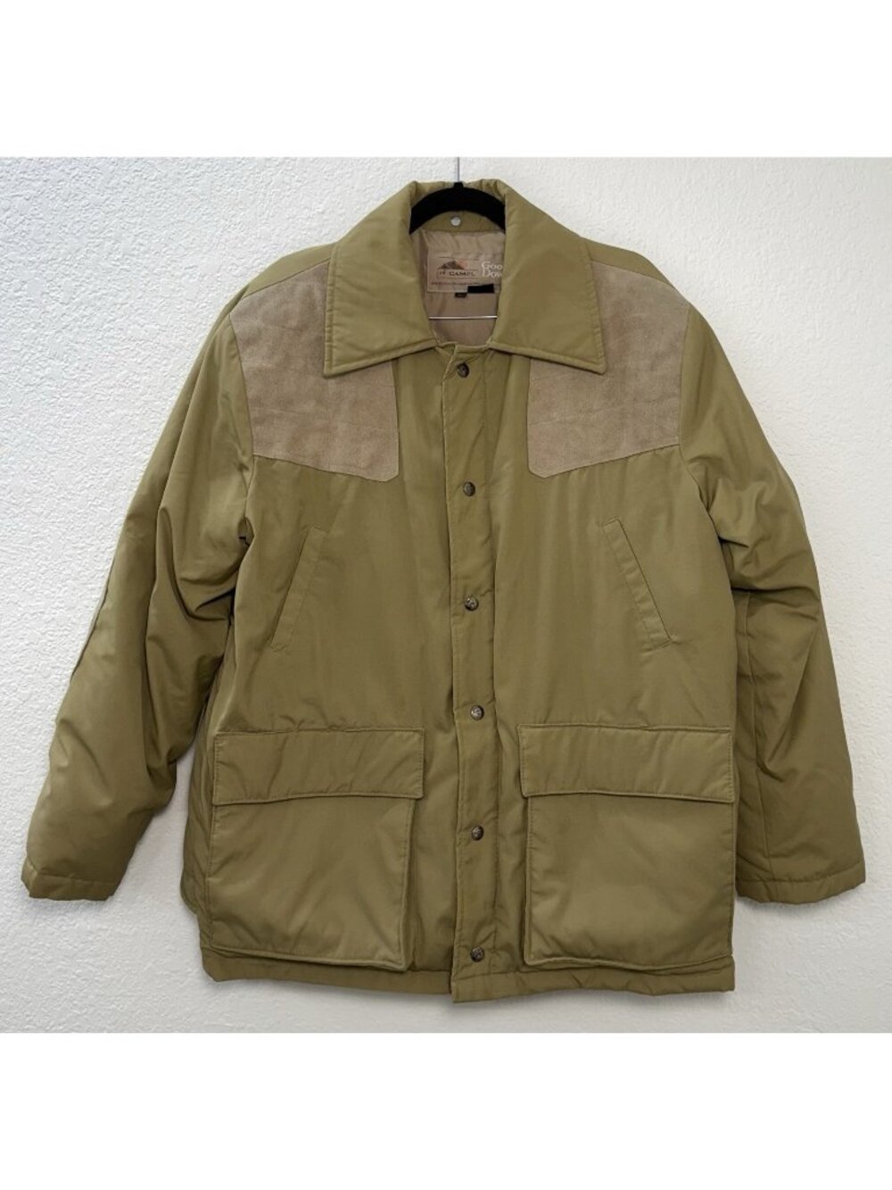 VTG CAMEL Mens LARGE Khaki Goose Down Bird Hunting Shooting Puffer Jacket COAT